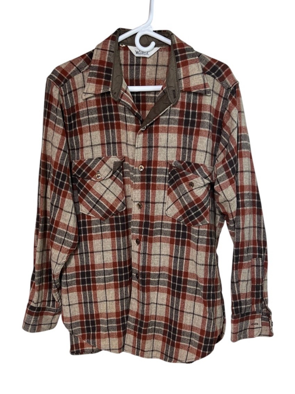 Vintage 60s 70s Woolrich Flannel Shirt Button Down Mens XL Brown Plaid Wool